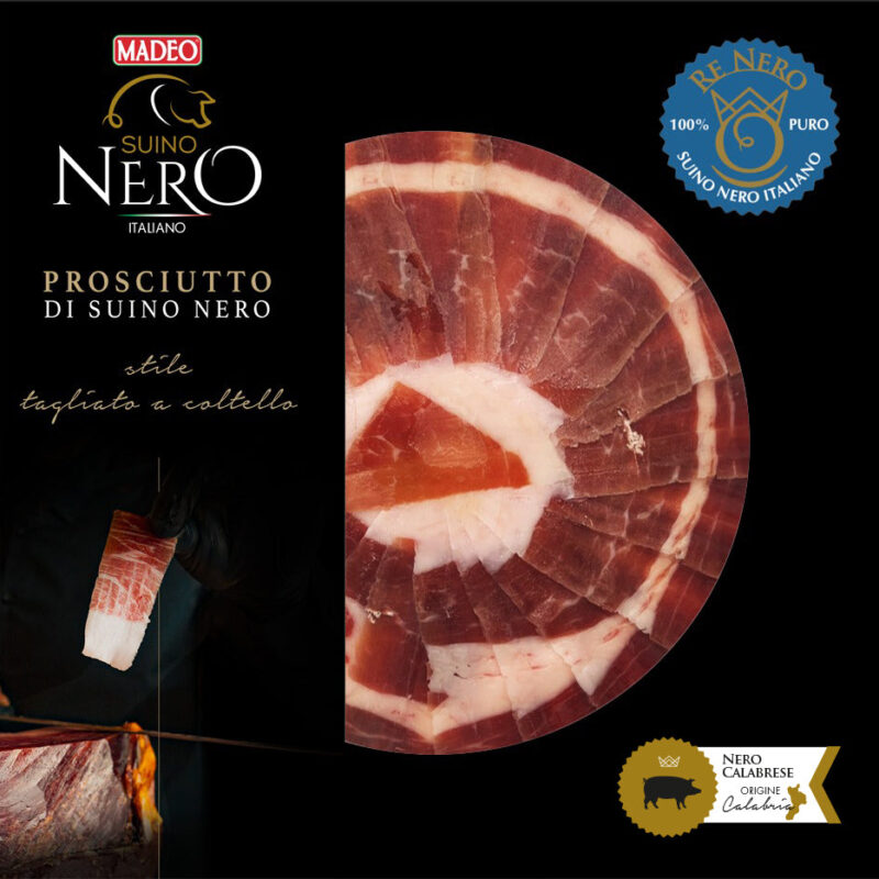Prosciutto di Suino Nero di Calabria tagliato a coltello